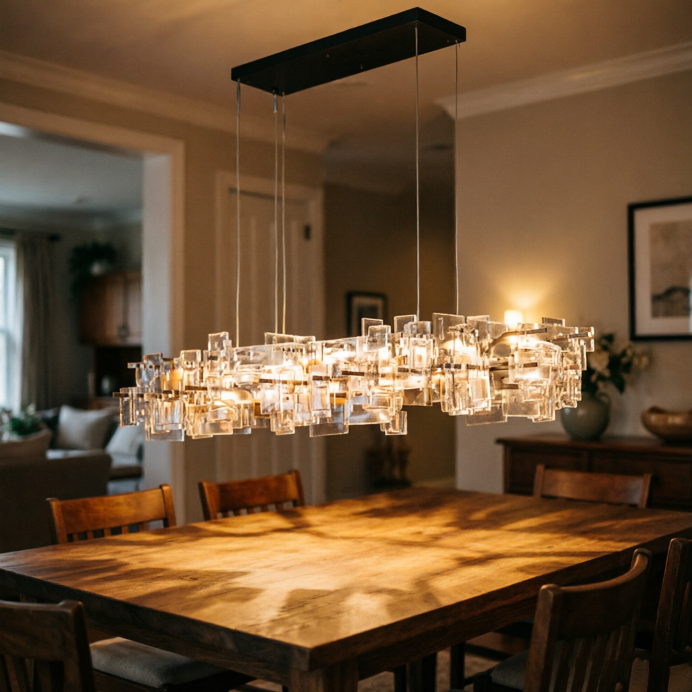 Post-modern crystal long chandelier