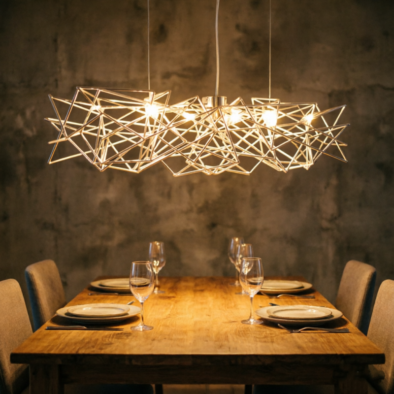 Post-modern metal chrome LED chandelier