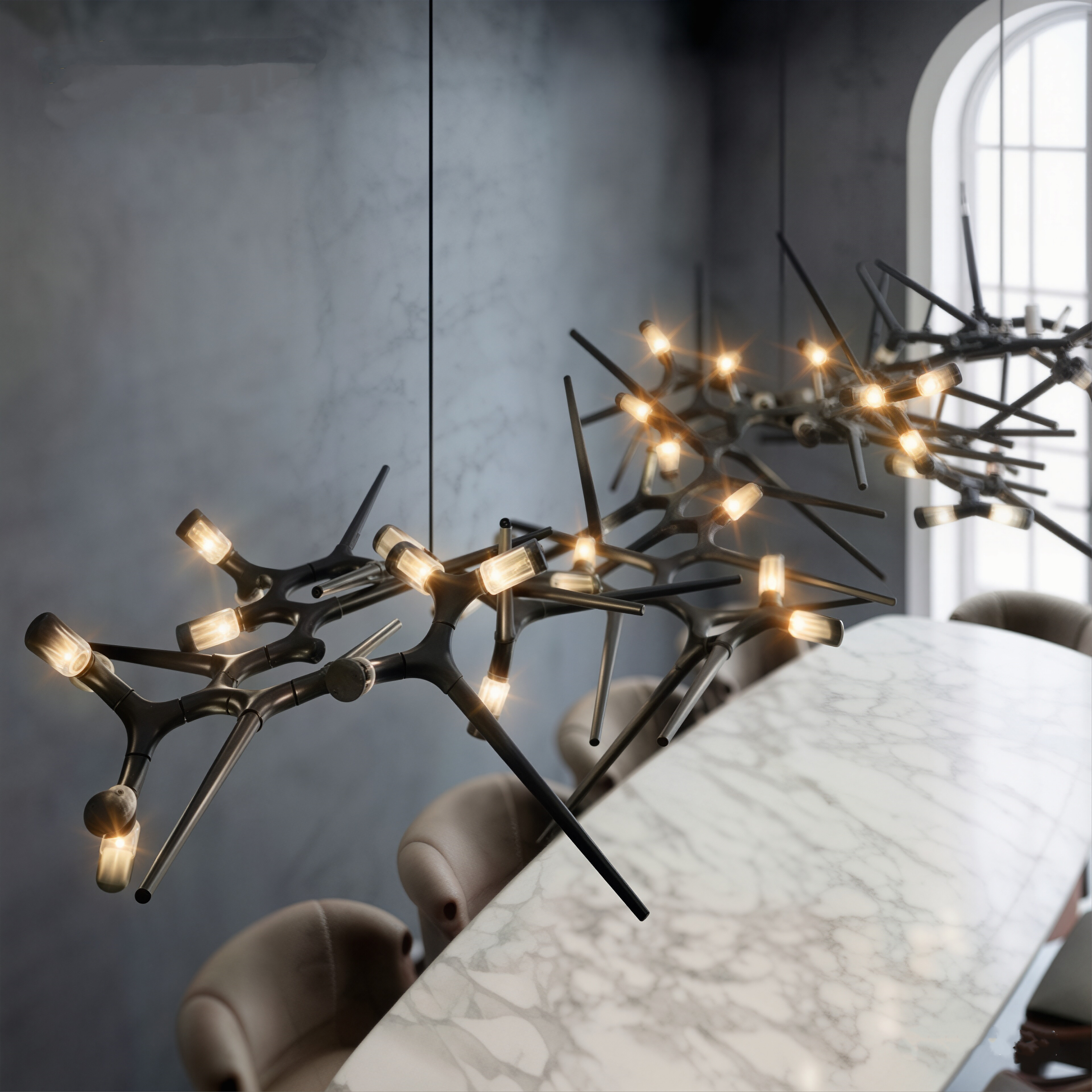 Post-modern unique personality long black chandelier