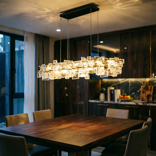 Post-modern crystal long chandelier