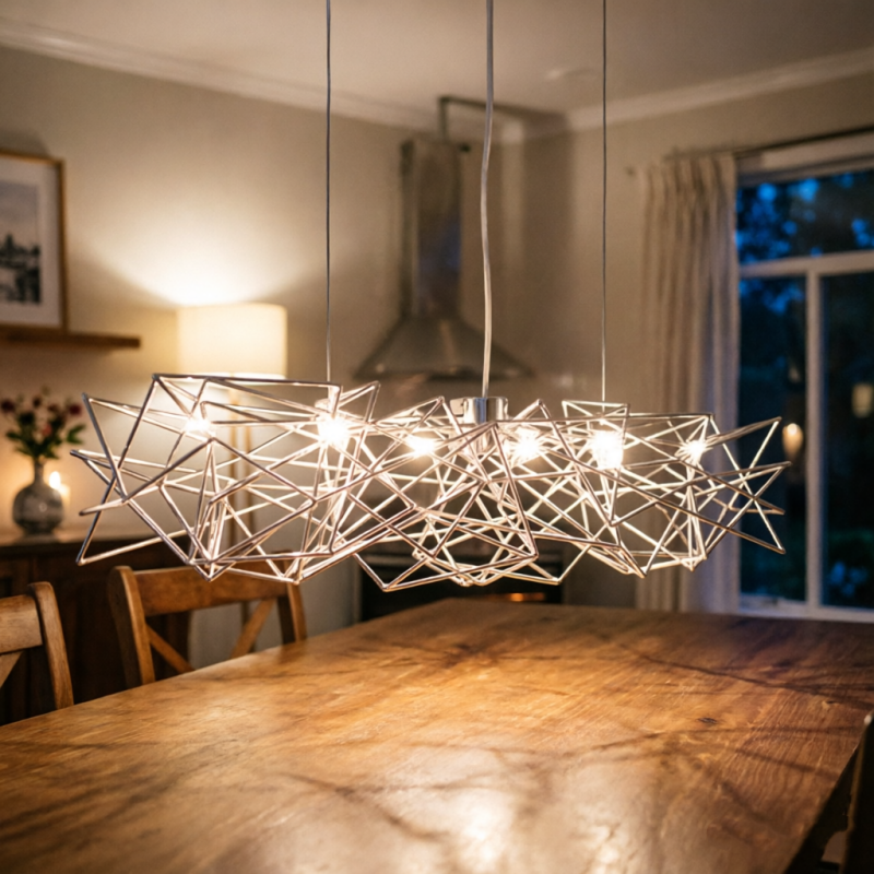 Post-modern metal chrome LED chandelier