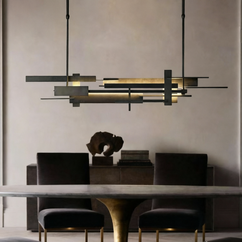 Post-modern metal long black chandelier