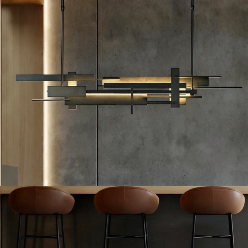 Post-modern metal long black chandelier