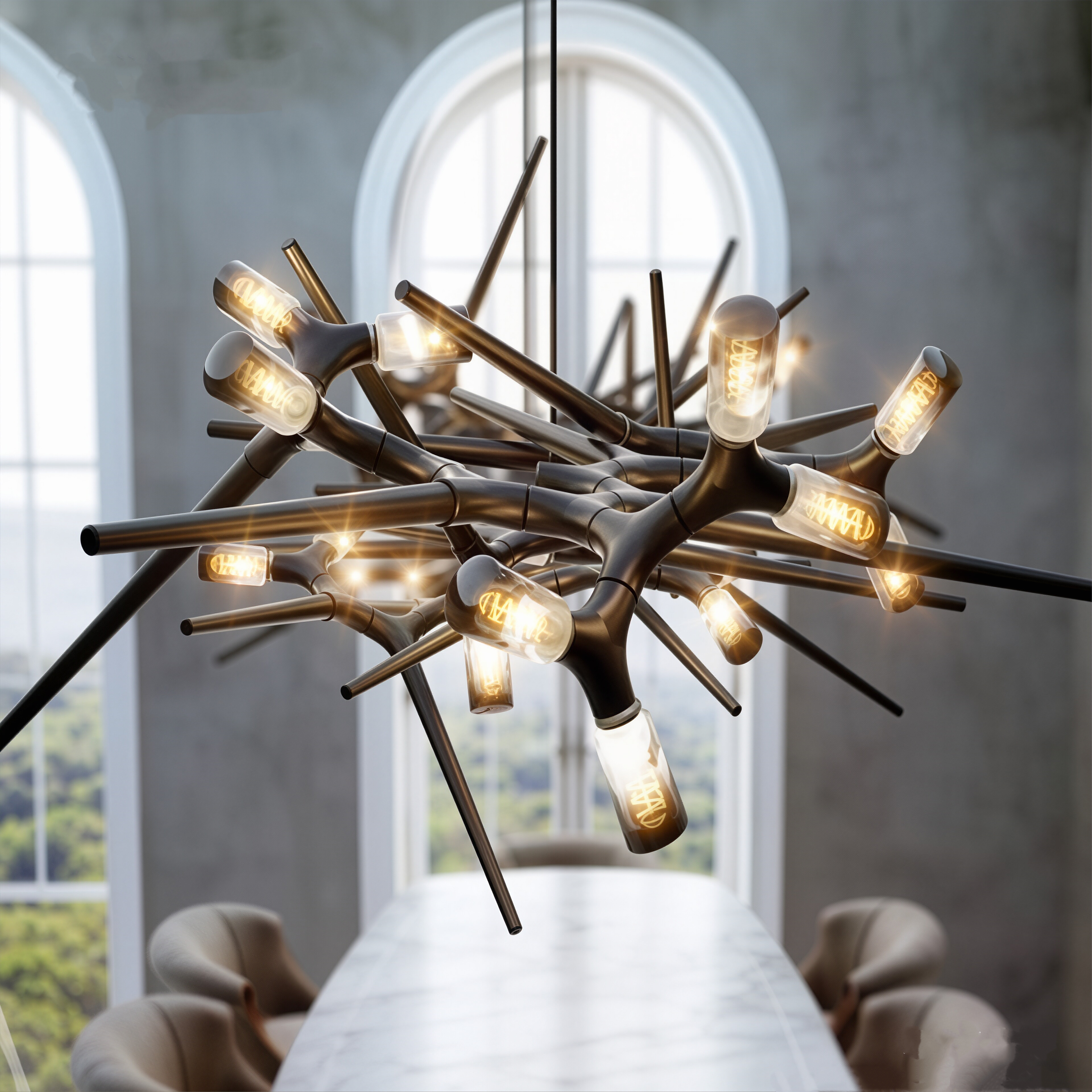 Post-modern unique personality long black chandelier