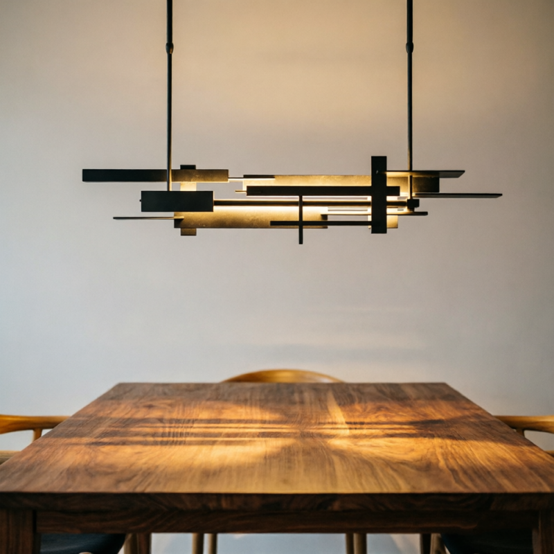 Post-modern metal long black chandelier