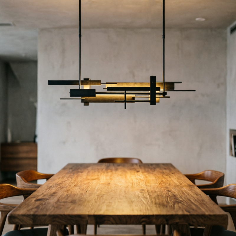 Post-modern metal long black chandelier