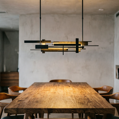 Post-modern metal long black chandelier