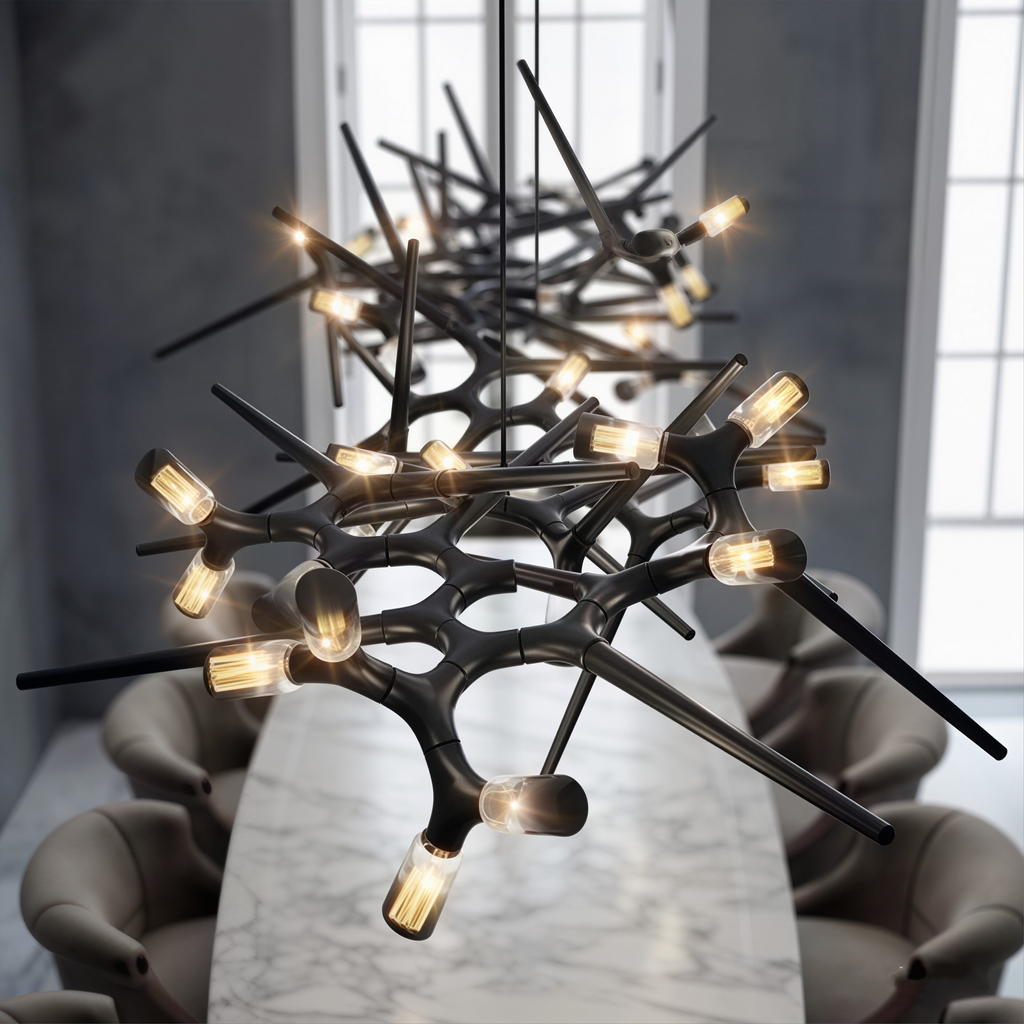Post-modern unique personality long black chandelier