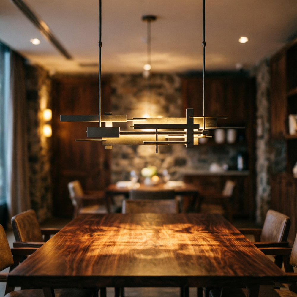 Post-modern metal long black chandelier